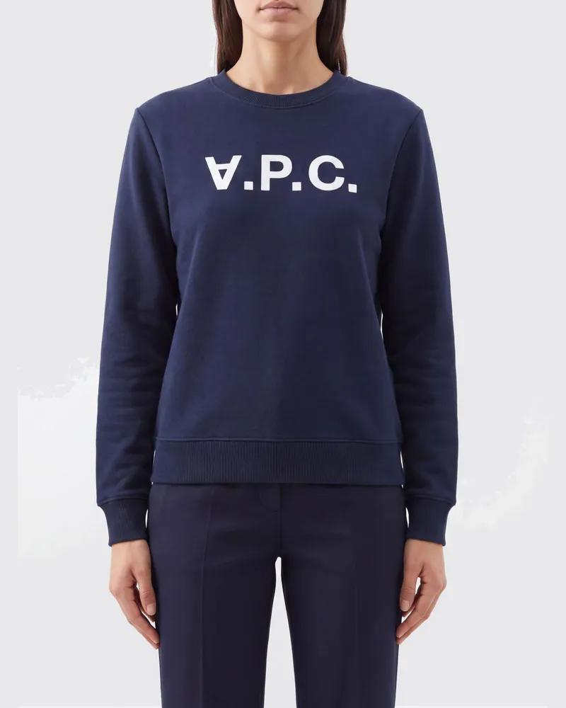 A.P.C. Rundhals-Sweatshirt aus Bio-Baumwolle mit Kontrast-Logo Navy