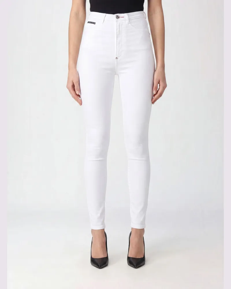 Philipp Plein Hoch taillierte Skinny-Cropped-Jeans aus Stretch-Denim mit Logo Weiß