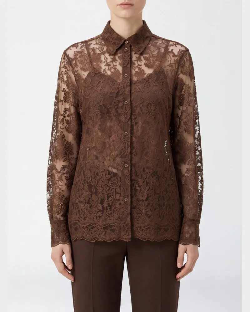 Ermanno Scervino Langärmelige Spitzenbluse mit klassischem Kragen Braun