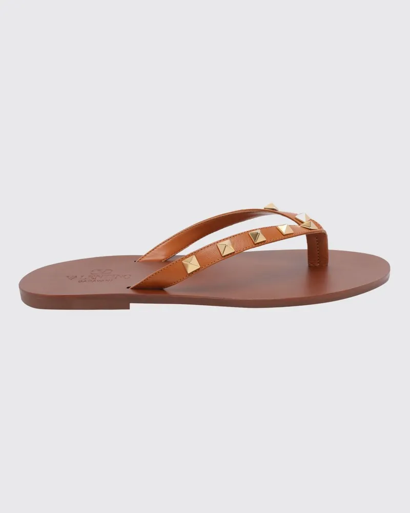 Valentino Garavani Rockstud Zehenstegsandalen aus Kalbsleder mit Nieten Braun