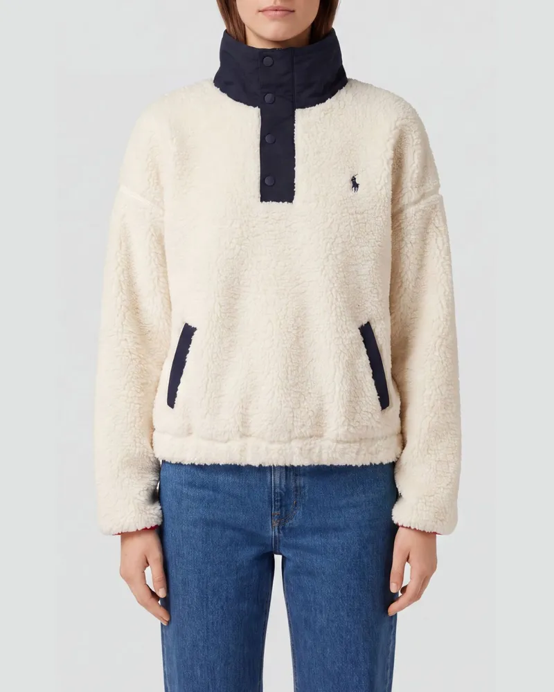 Ralph Lauren Sherpa-Fleece-Pullover mit Teddybär-Print und hohem Kragen Natural