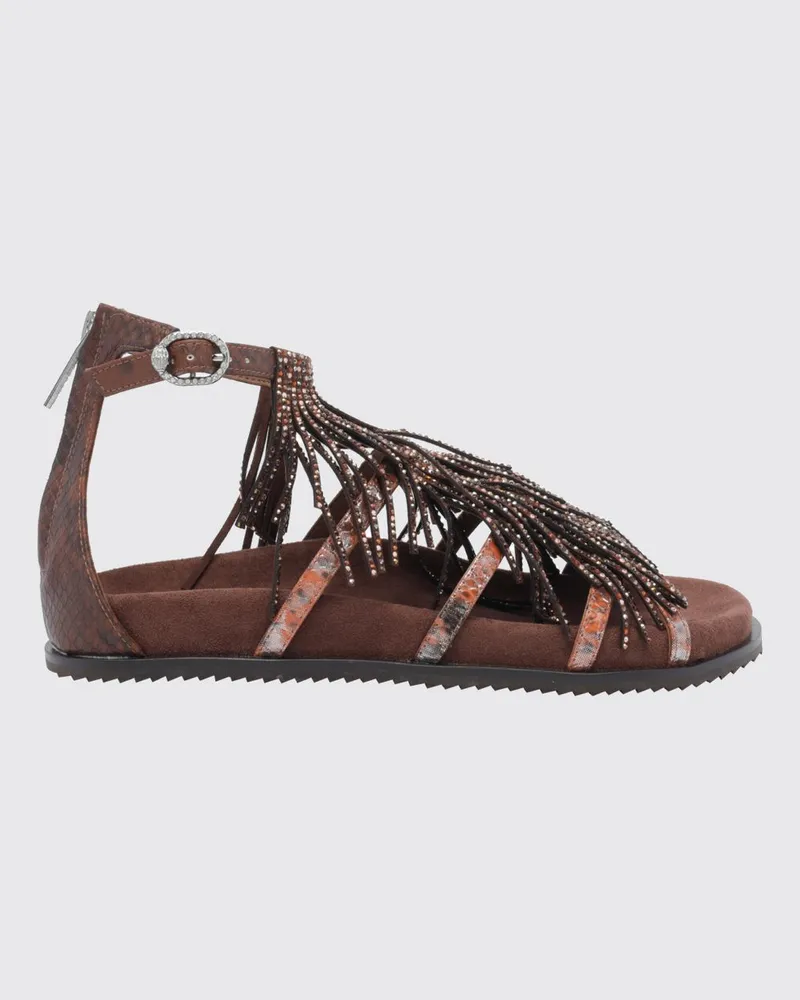 Kurt Geiger Niedrige Ledersandalen von mit Fransen und Strass Braun