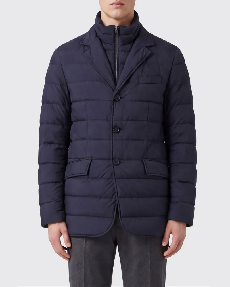 Herno Schmal geschnittener, gesteppter Nylon-Daunenblazer von mit Latz Navy