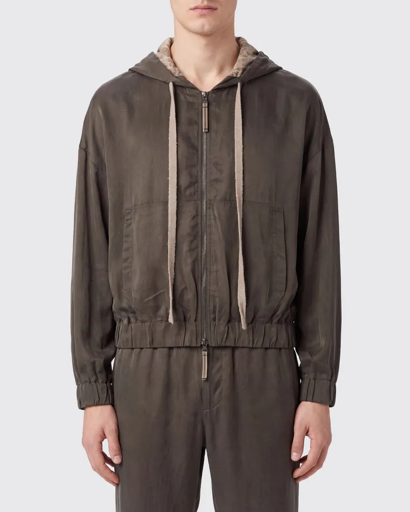 Ziggy Chen Kapuzen-Windbreaker von aus Cupro-Baumwolle mit Kängurutasche Grün