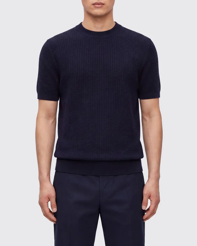 HUGO BOSS Baumwoll-Rundhalspullover Blau