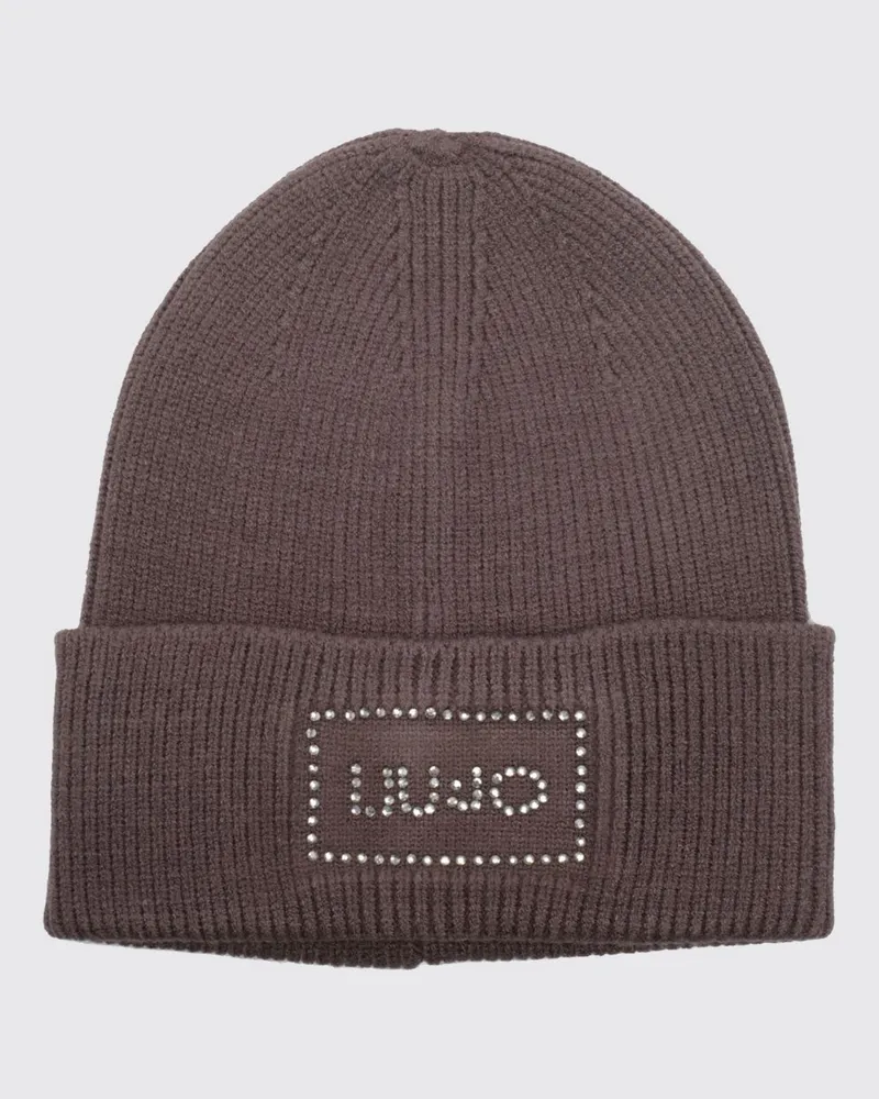 Liu Jo Rippstrick-Beanie mit Umschlag und Strass-Logo Braun