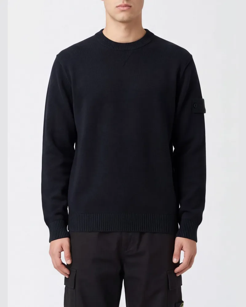 Stone Island Rundhalspullover aus Baumwollmischung mit Compass-Logo-Patch Blau