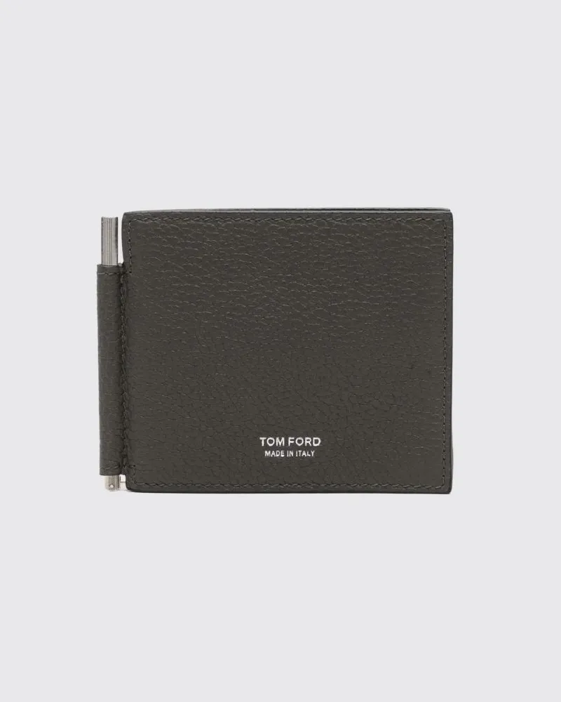 Tom Ford Bifold-Geldbörse aus Leder mit Geldklammer und acht Kartenfächern Grau