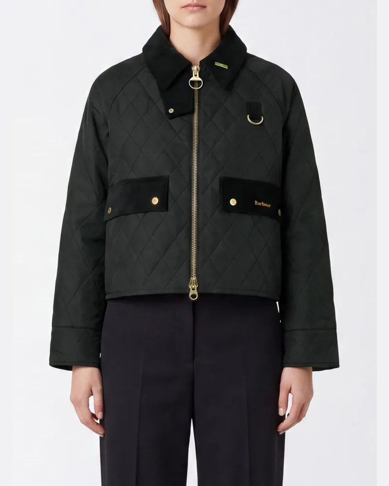 Barbour Gesteppte Spey Jacke aus gewachster Baumwolle mit Samtkragen Schwarz