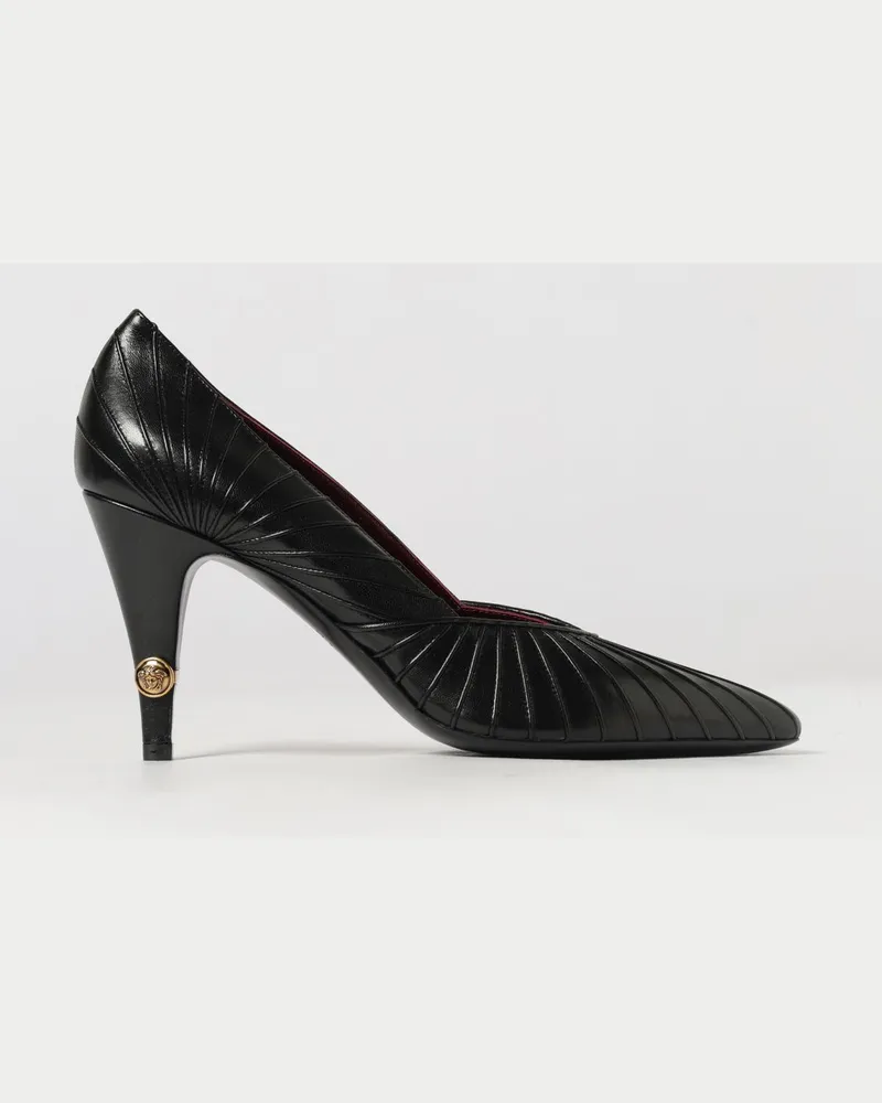 Versace Gianni Pumps aus gestepptem Leder mit Medusa-Logo und Stilettoabsatz Schwarz