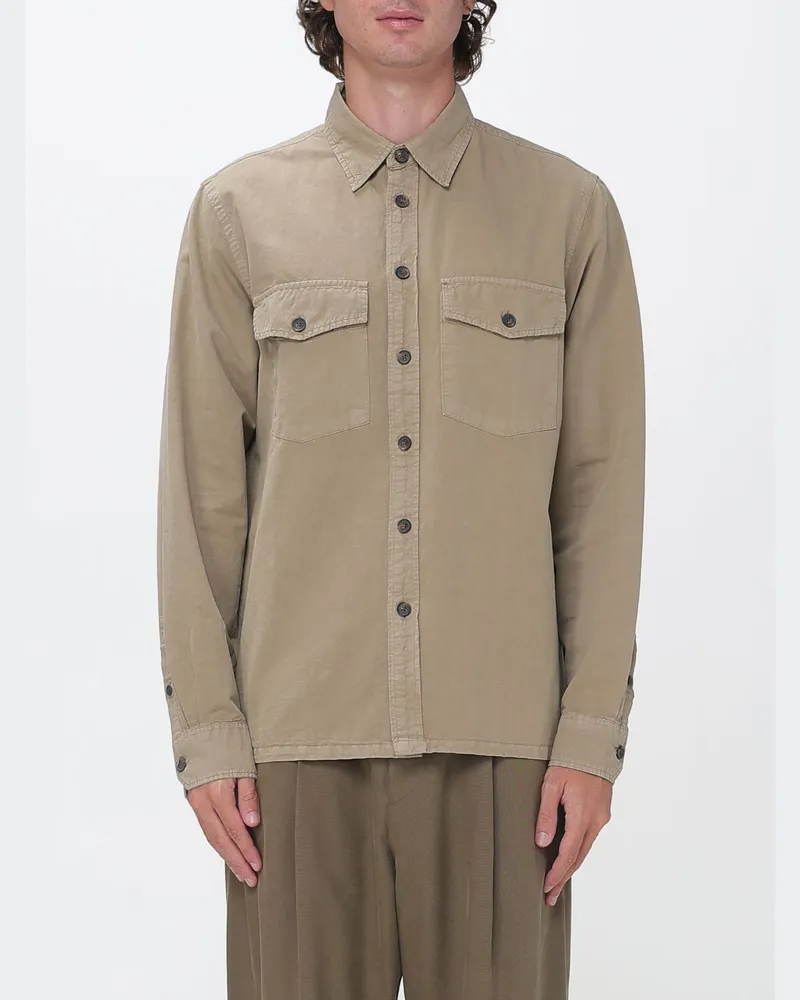 Paul Smith Hemd aus Baumwoll-Leinen-Mischung mit französischem Kragen und aufgesetzten Taschen Beige