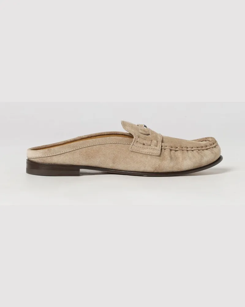 Fendi Mules Scrunch von aus Kalbsveloursleder mit metallischem Schriftzug-Logo Beige