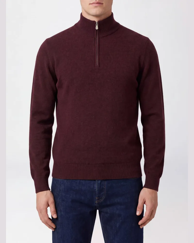 Brunello Cucinelli Slim-Fit Kaschmir-Rollkragenpullover mit halbem Reißverschluss Burgunderrot