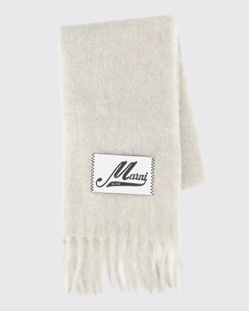 Marni Schal aus Alpaka-Wollmischung mit Logo-Patch, Fransen und Color-Block-Design Grau