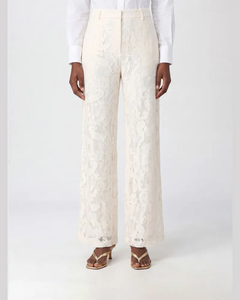 PT TORINO Hoch taillierte Wide-Leg-Hose aus Spitze mit verdecktem Verschluss Weiß
