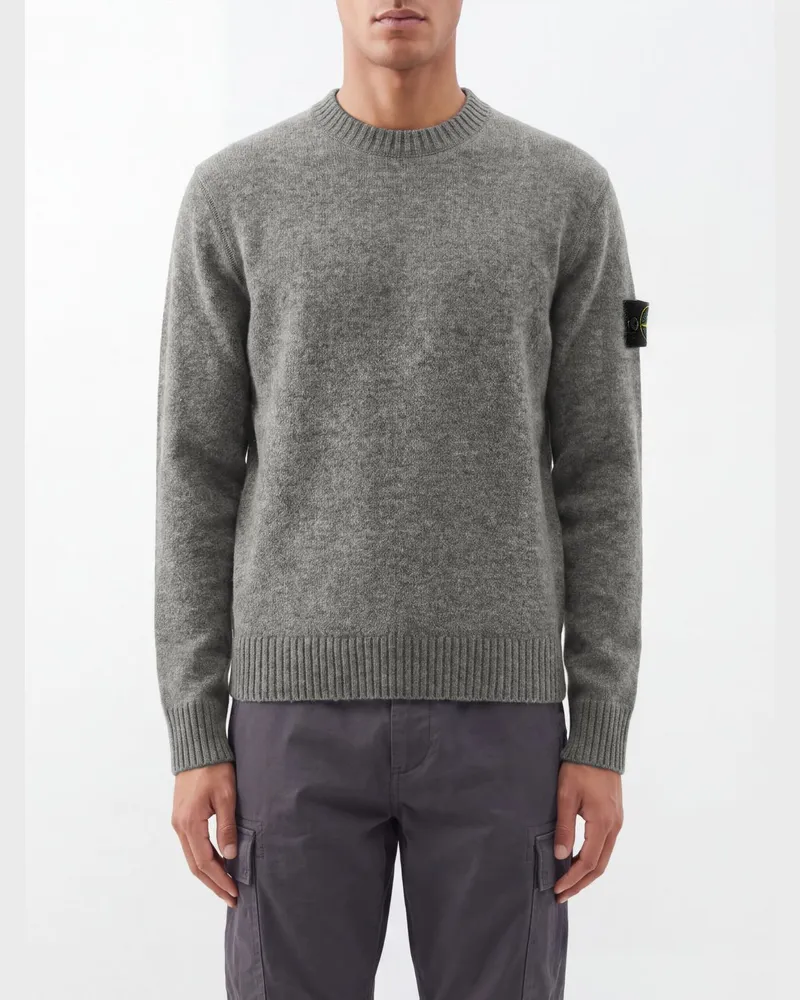 Stone Island Pullover mit Rundhalsausschnitt aus Alpaka-Mischung mit Kompass-Logoaufnäher Grau