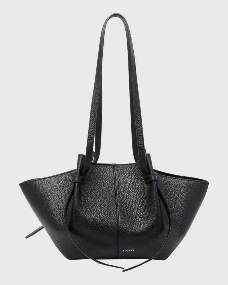 YUZEFI Mochi Schultertasche von aus genarbtem Kalbsleder mit ausgestelltem Design Schwarz