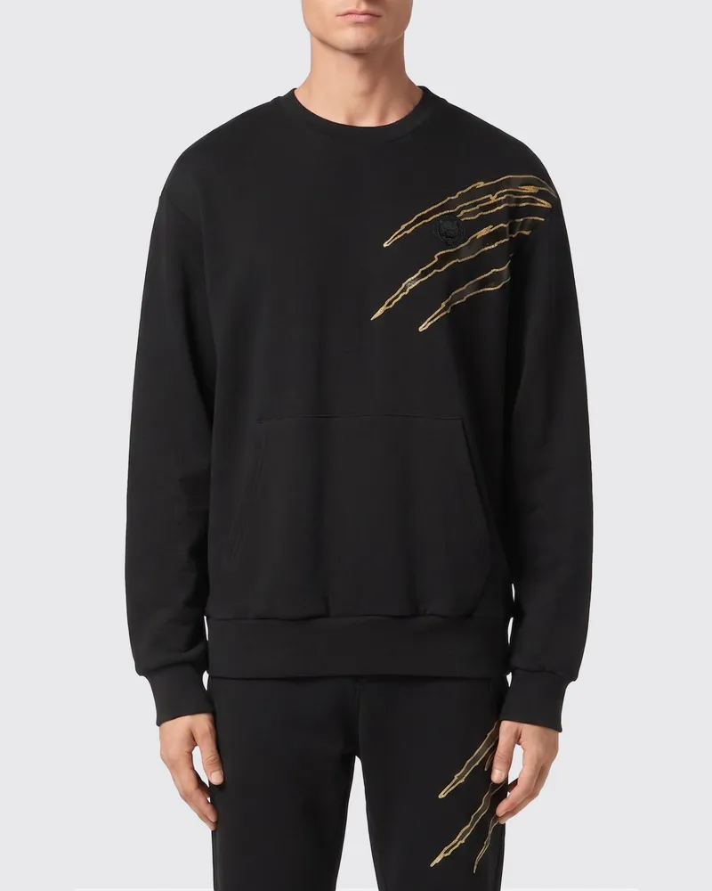 Philipp Plein Baumwoll-Sweatshirt mit Rundhalsausschnitt, Kontrastlogo und überschnittenen Schultern Schwarz