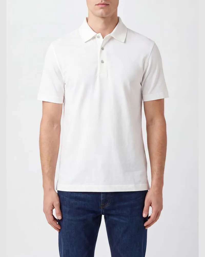 Herno Kurzärmeliges Baumwoll-Poloshirt mit Drei-Knopf-Leiste Weiß