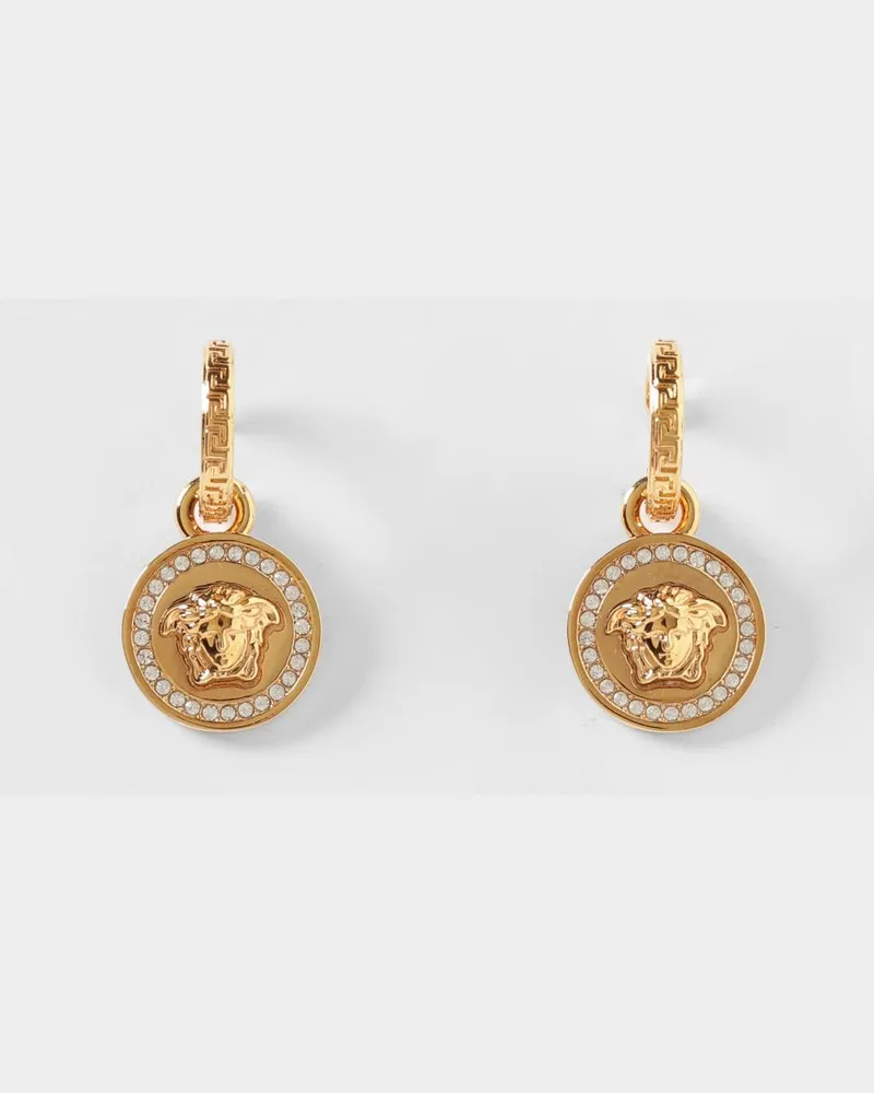 Versace Medusa Messingohrringe mit eingefassten Strasssteinen Gold