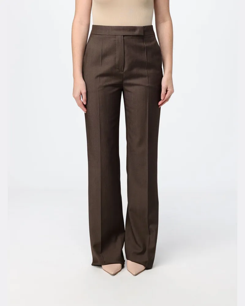 Max Mara Maßgeschneiderte Straight-Leg-Hose aus Leinenmischung mit mittlerer Leibhöhe Leder
