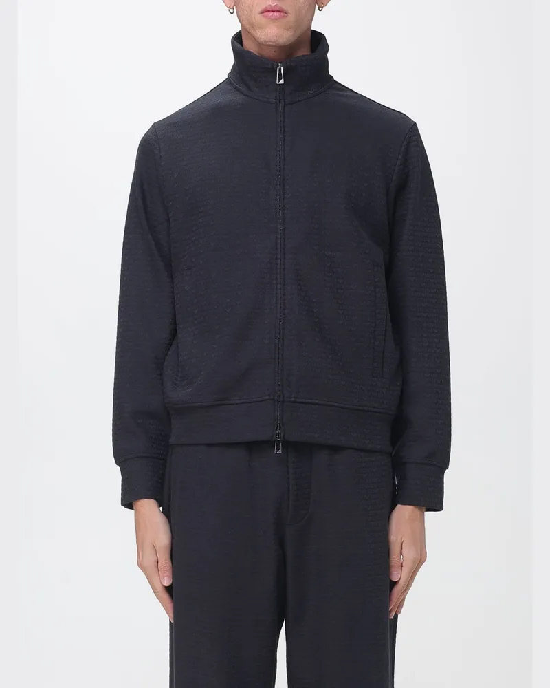 Emporio Armani Kapuzen-Sweatjacke aus Baumwollmischung mit gesticktem Adler-Logo Navy