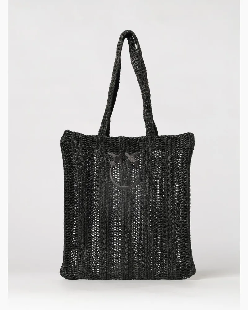 Pinko Easy Tote Häkel-Raffia-Tasche Schwarz