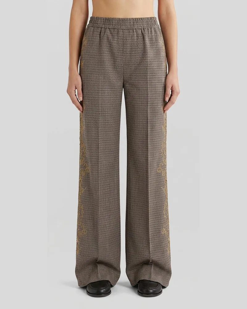 Twin-Set Hoch taillierte Palazzo-Hose mit Hahnentrittmuster und Spitze von Braun