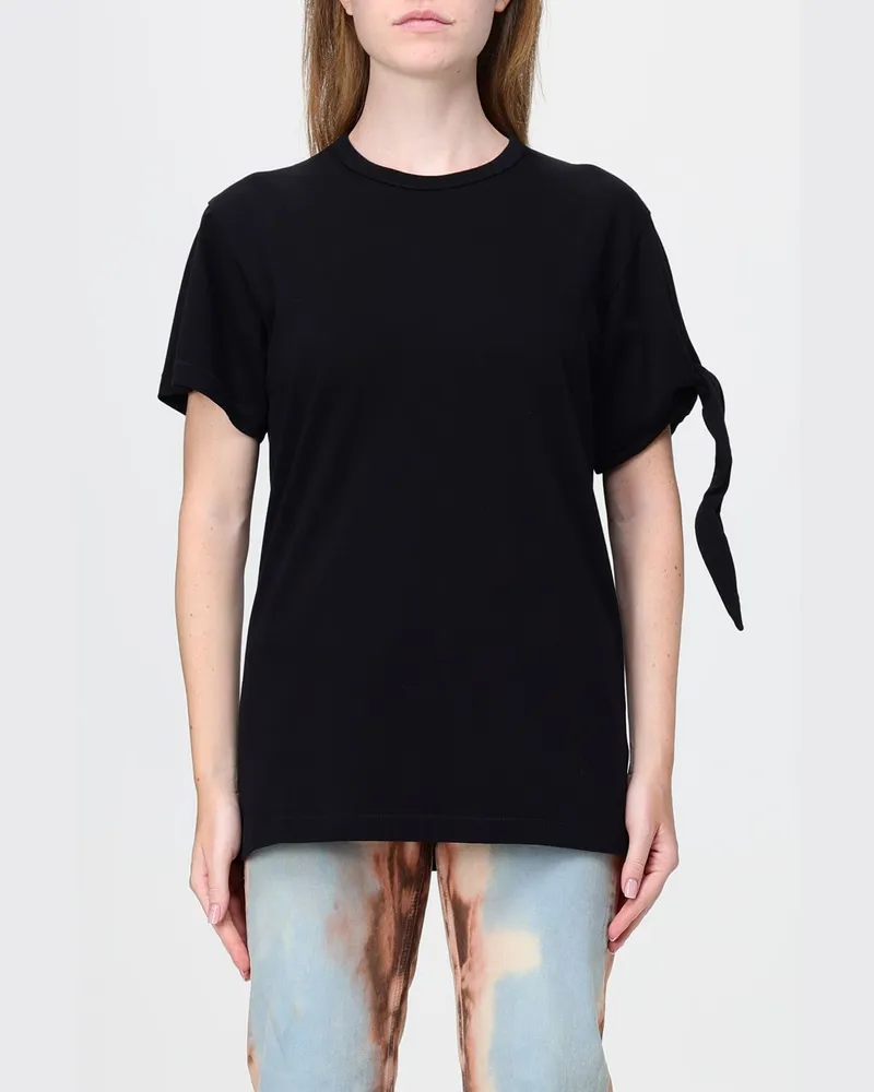 J.W.Anderson Slim Fit Baumwoll-T-Shirt mit Schleifen-Applikation Schwarz