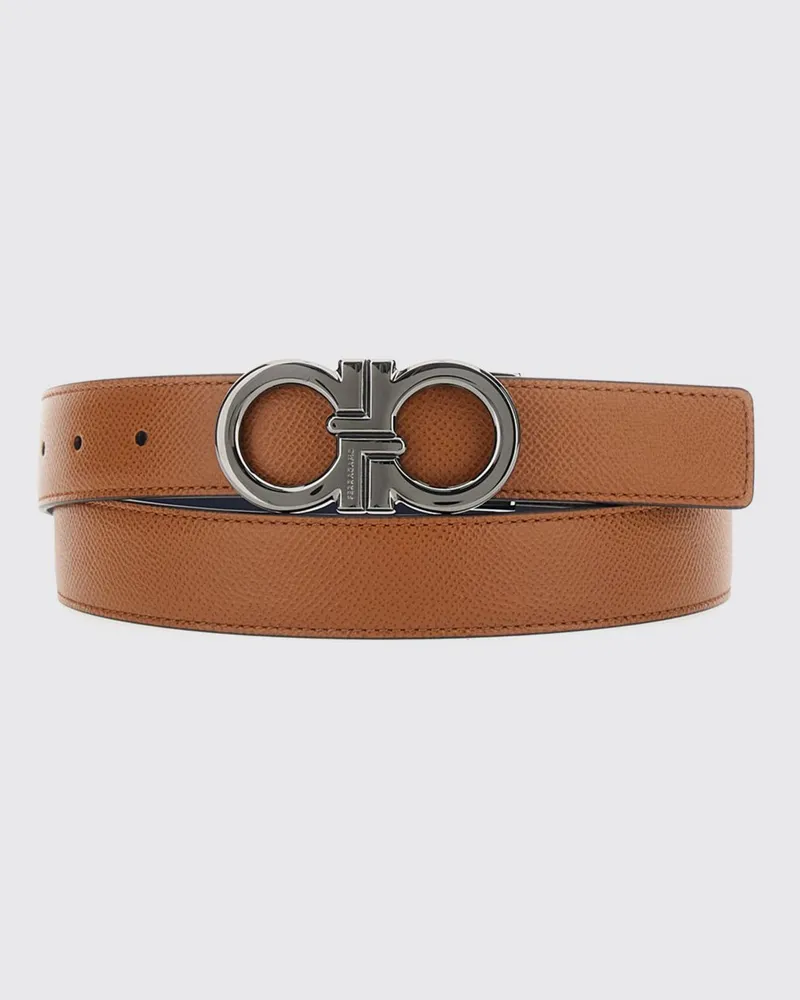Ferragamo Gancini Gürtel aus genarbtem Kalbsleder Braun