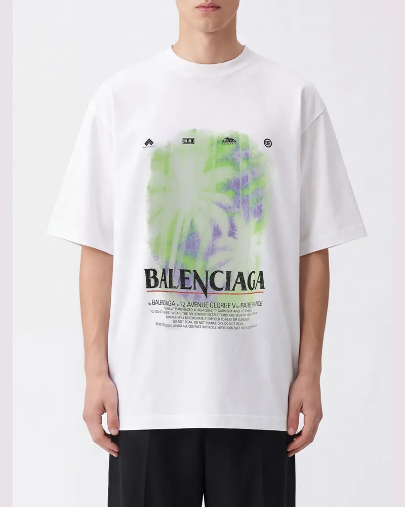Balenciaga Relaxed Fit T-Shirt aus Baumwolle mit grafischem Logo-Print Weiß