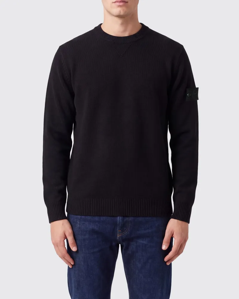 Stone Island Rundhalspullover aus Baumwollmischung mit Compass-Logo-Patch Schwarz