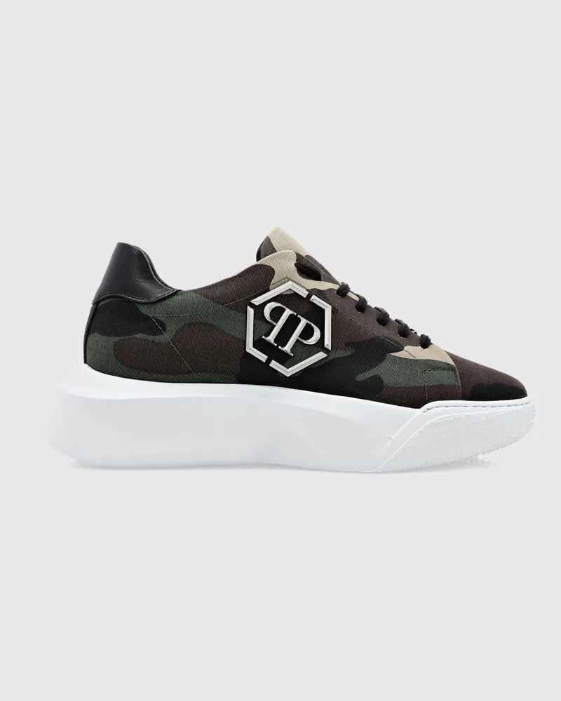 Philipp Plein Low-Top-Sneakers aus Baumwolle in Camouflage mit Chunky-Sohle und Hexagon-Logo Military
