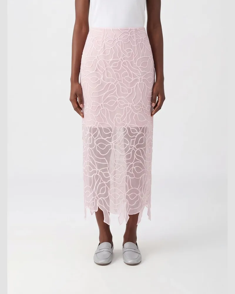 Cecilie Bahnsen Midi-Bleistiftrock aus Baumwolle mit asymmetrischem Saum Pink