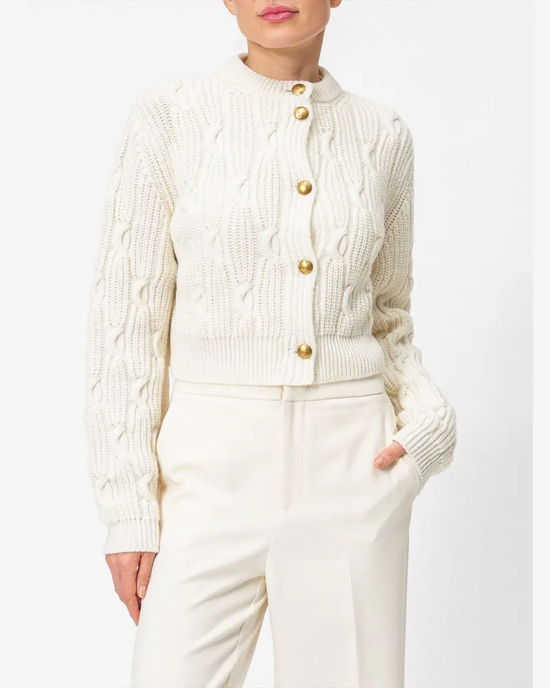 Twin-Set Cardigan aus Wollmischung mit Rundhalsausschnitt und Metallknöpfen Weiß
