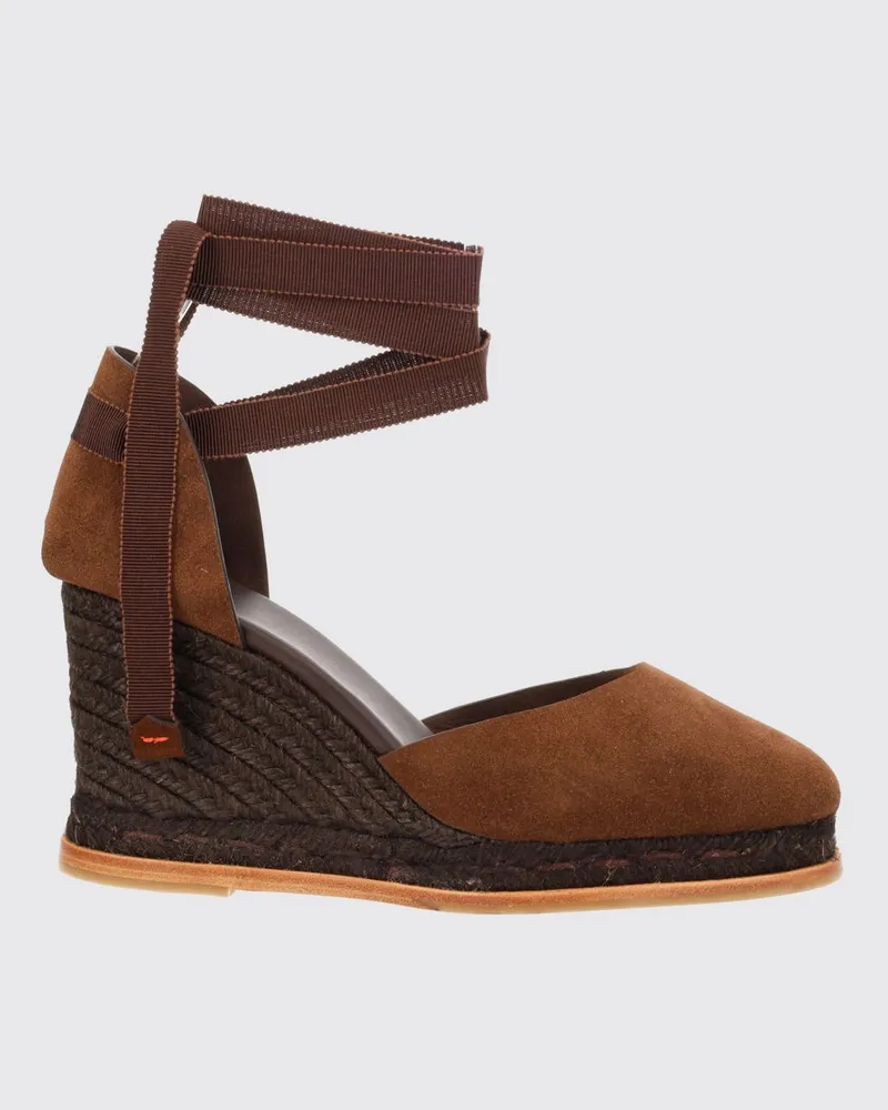 Castañer Camila Keil-Espadrilles aus Veloursleder mit Knöchelbändern Braun