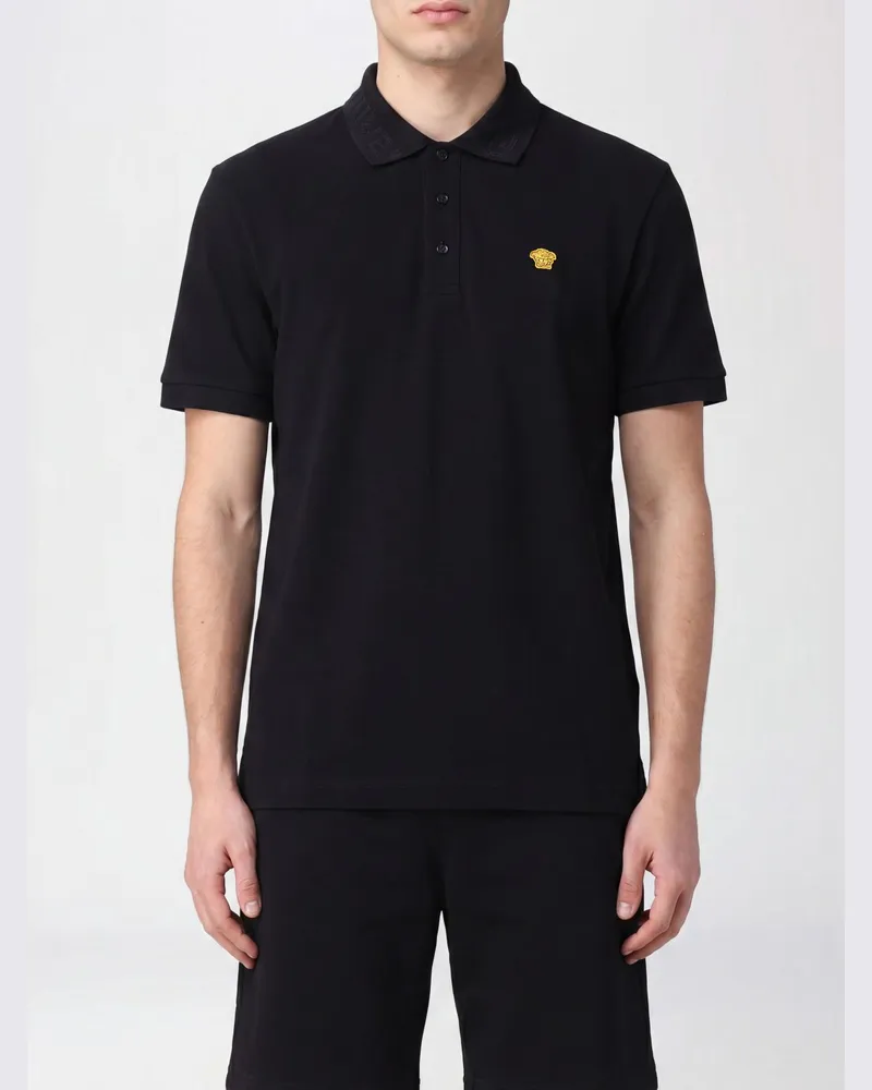 Versace Baumwoll-Poloshirt mit Medusa-Logo und geripptem Kragen Schwarz