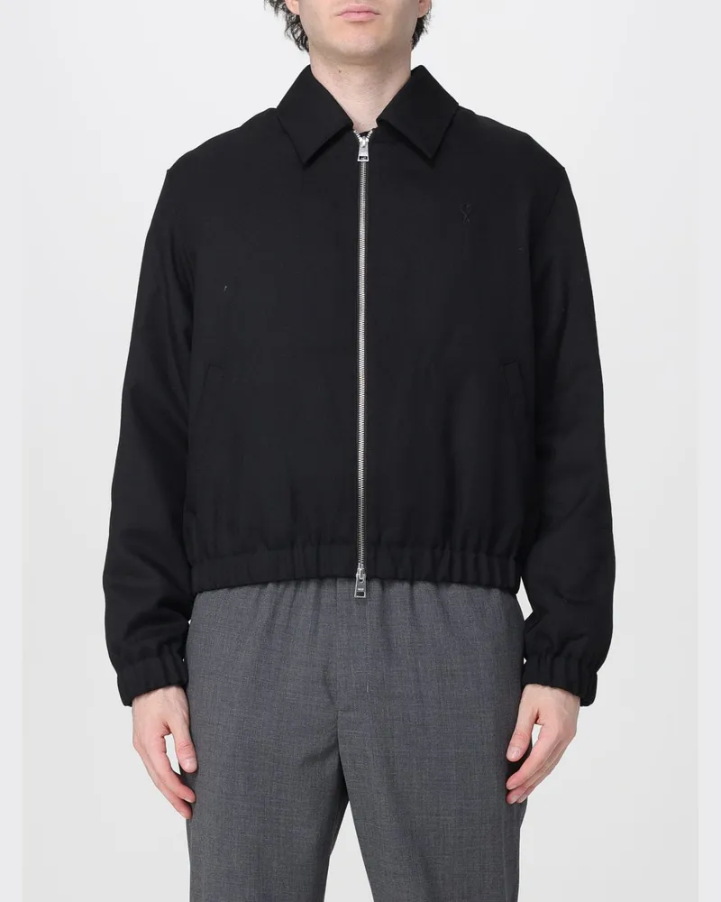 AMI Paris Hemdjacke aus Wolle mit Reißverschluss und elastischem Saum Schwarz