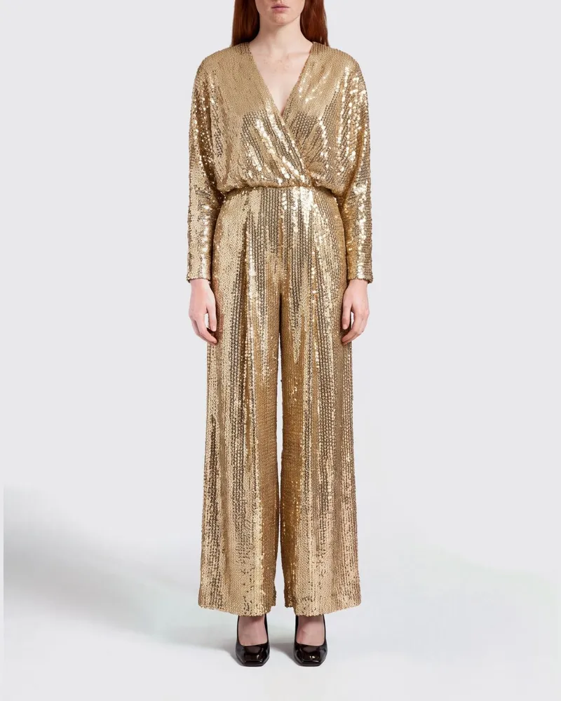 Elie Saab Overall aus Seidenmischung mit Pailletten und V-Ausschnitt Gold