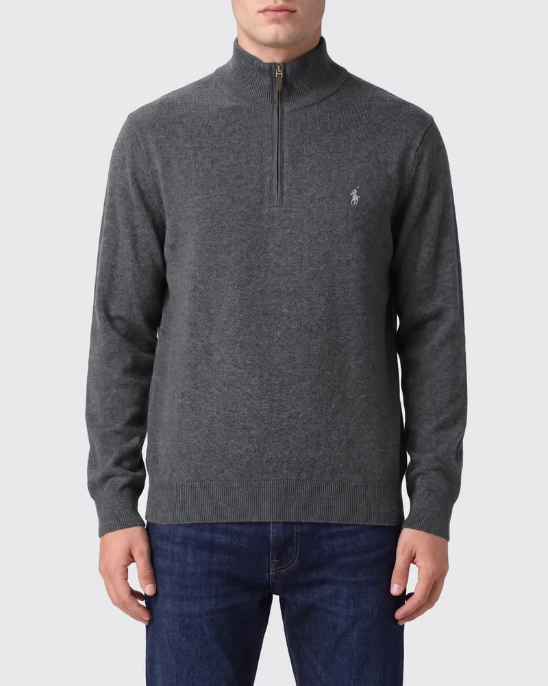 Ralph Lauren Woll-Rollkragenpullover mit halbem Reißverschluss und Pony-Logo Charcoal