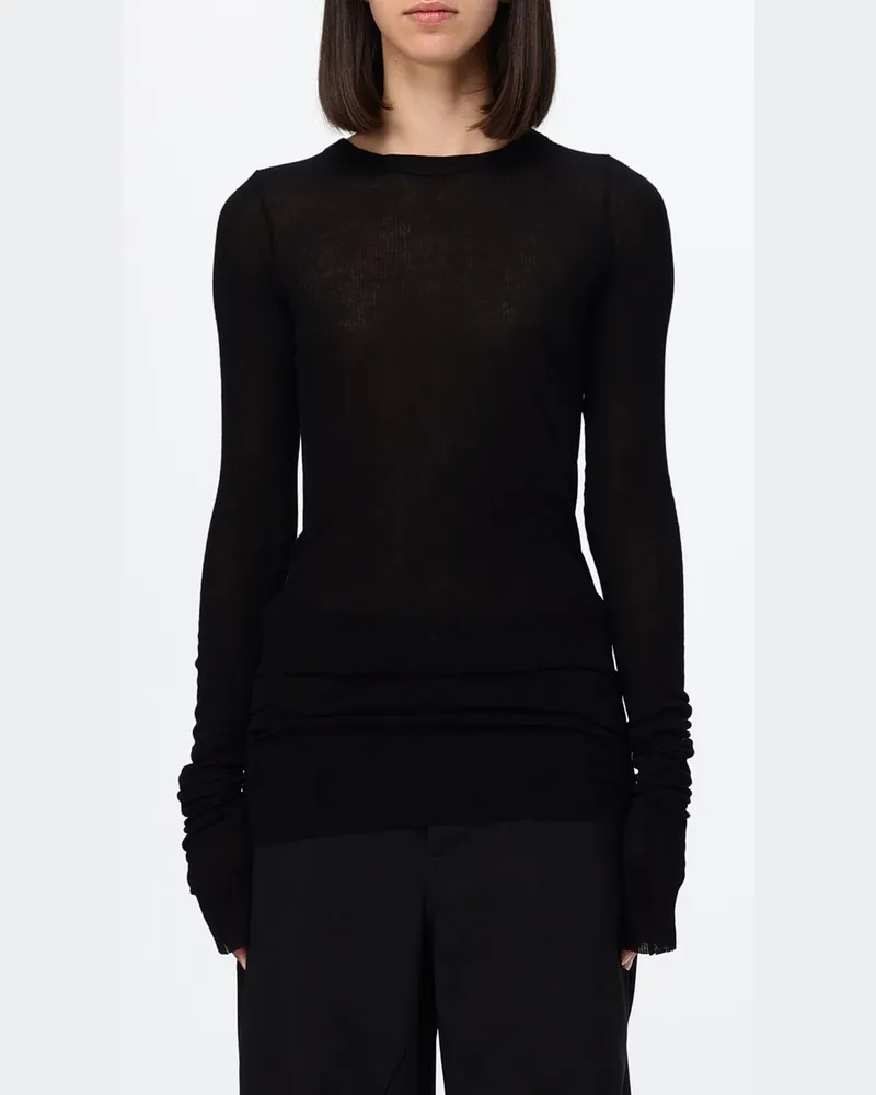 Rick Owens Slim Fit Langarm-Top von aus Viskose und Seide Schwarz