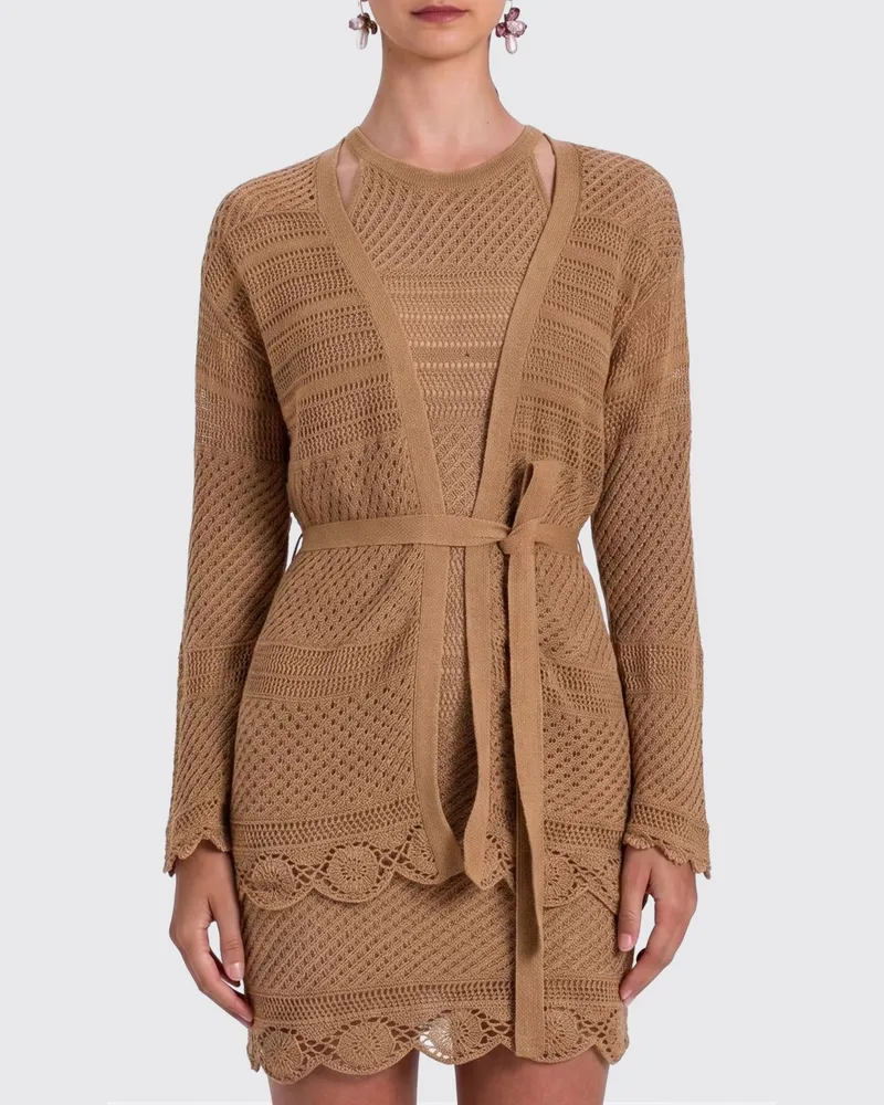 Twin-Set Strick-Cardigan aus Baumwolle und Leinen Braun