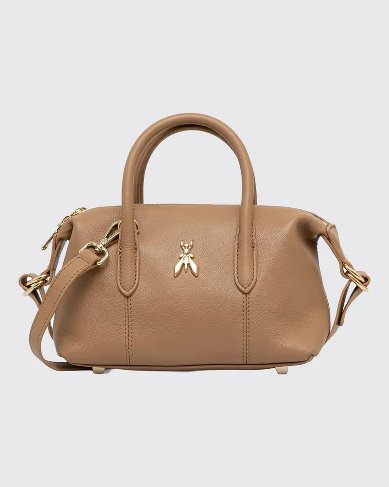 Patrizia Pepe Mini-Handtasche von aus Kalbsleder mit Fly-Logo und Schutzfüßen Camel