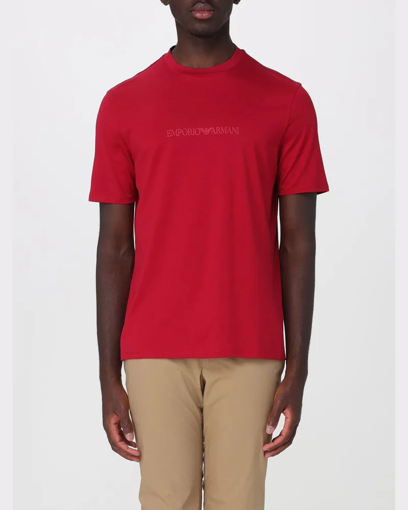 Emporio Armani Basic T-Shirt aus Baumwolle mit Adler Rot