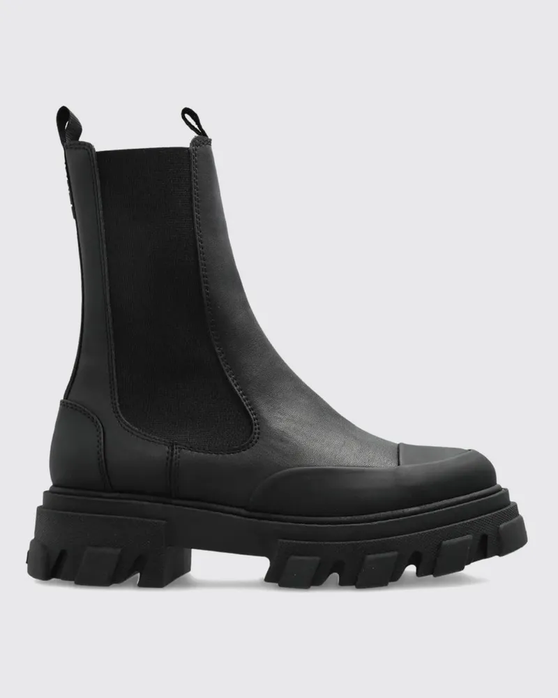 Ganni Chelsea-Stiefel aus recyceltem Leder mit Profilsohle und runder Kappe Schwarz
