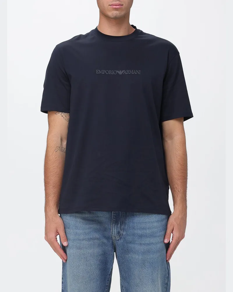 Emporio Armani Basic Baumwoll T-Shirt mit Logo Blau
