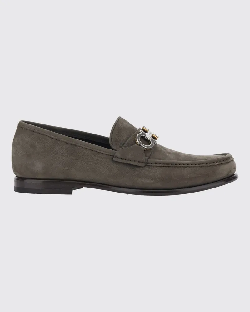 Ferragamo Penny Loafer aus Nubukleder mit metallischem Gancini-Logo Grau
