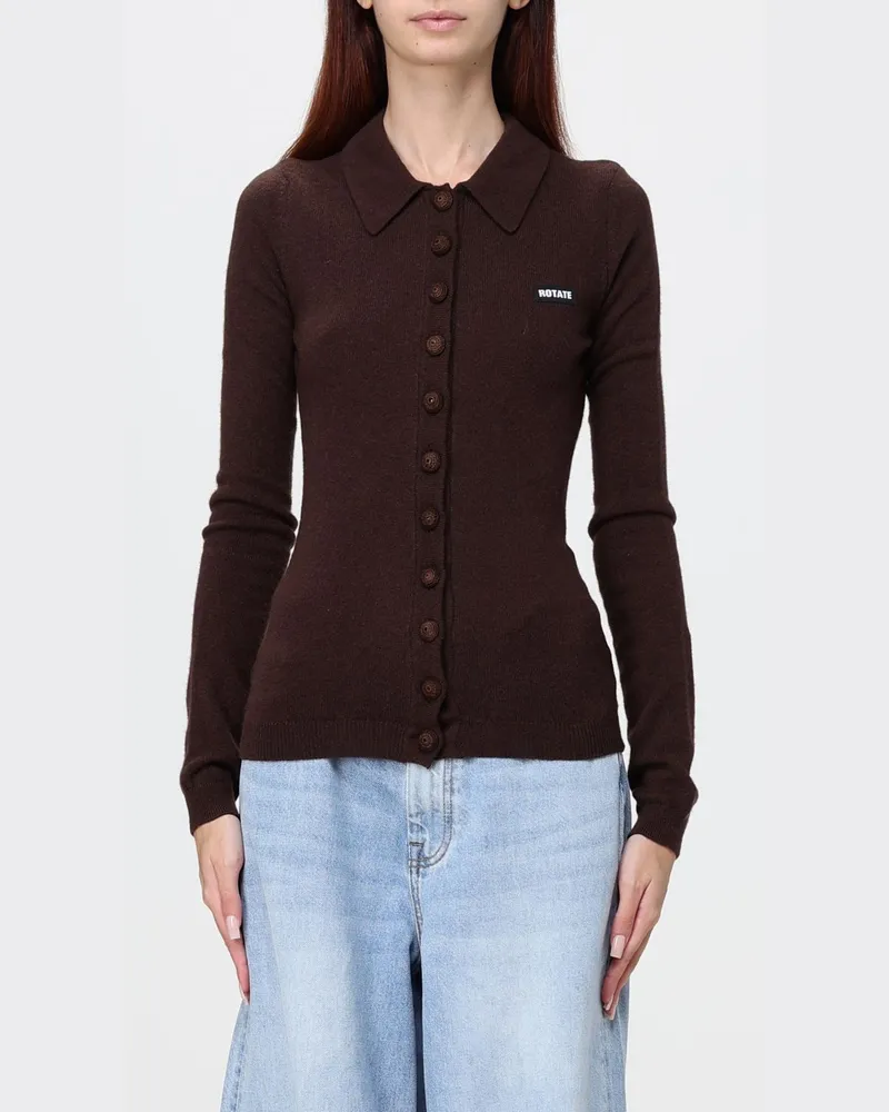 ROTATE Birger Christensen Slim-Fit-Polohemd von aus Woll- und Kaschmirstrick mit langen Ärmeln Schwarz