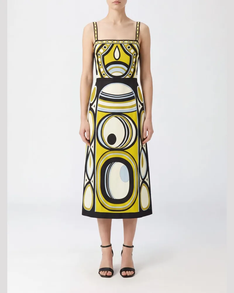 La DoubleJ Buy Me A Martini Seiden-Midikleid mit ethnischem Print Gelb