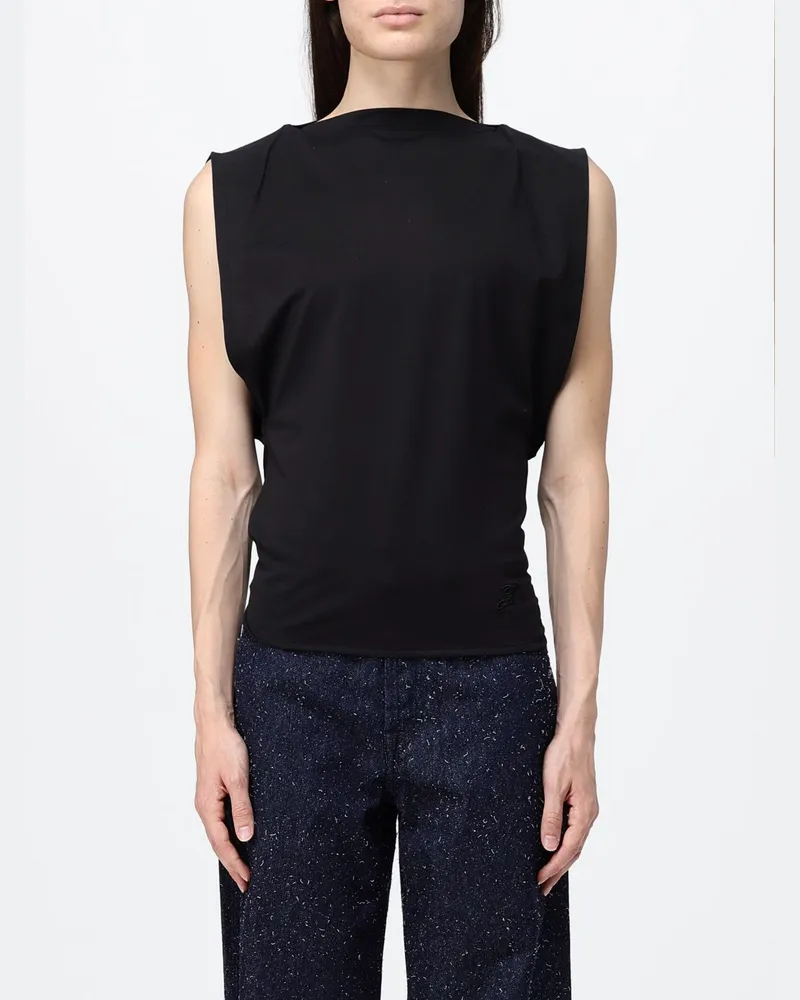 Jacquemus Ärmelloses Jersey-Top mit geradem Ausschnitt und Bindesaum Schwarz
